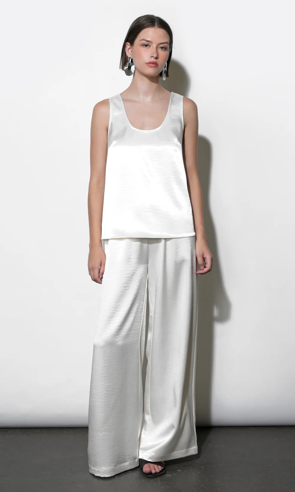 Greylin Cora Easy Ivory Satin Wide Leg Pants