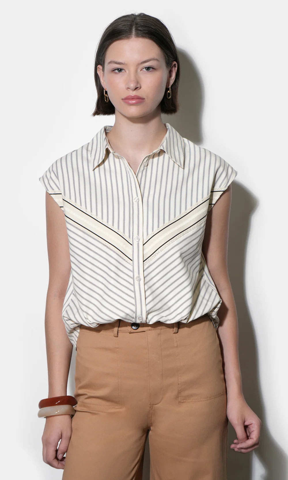 Greylin Everly Dolman Stripe Cream Shirt Elastic Hem