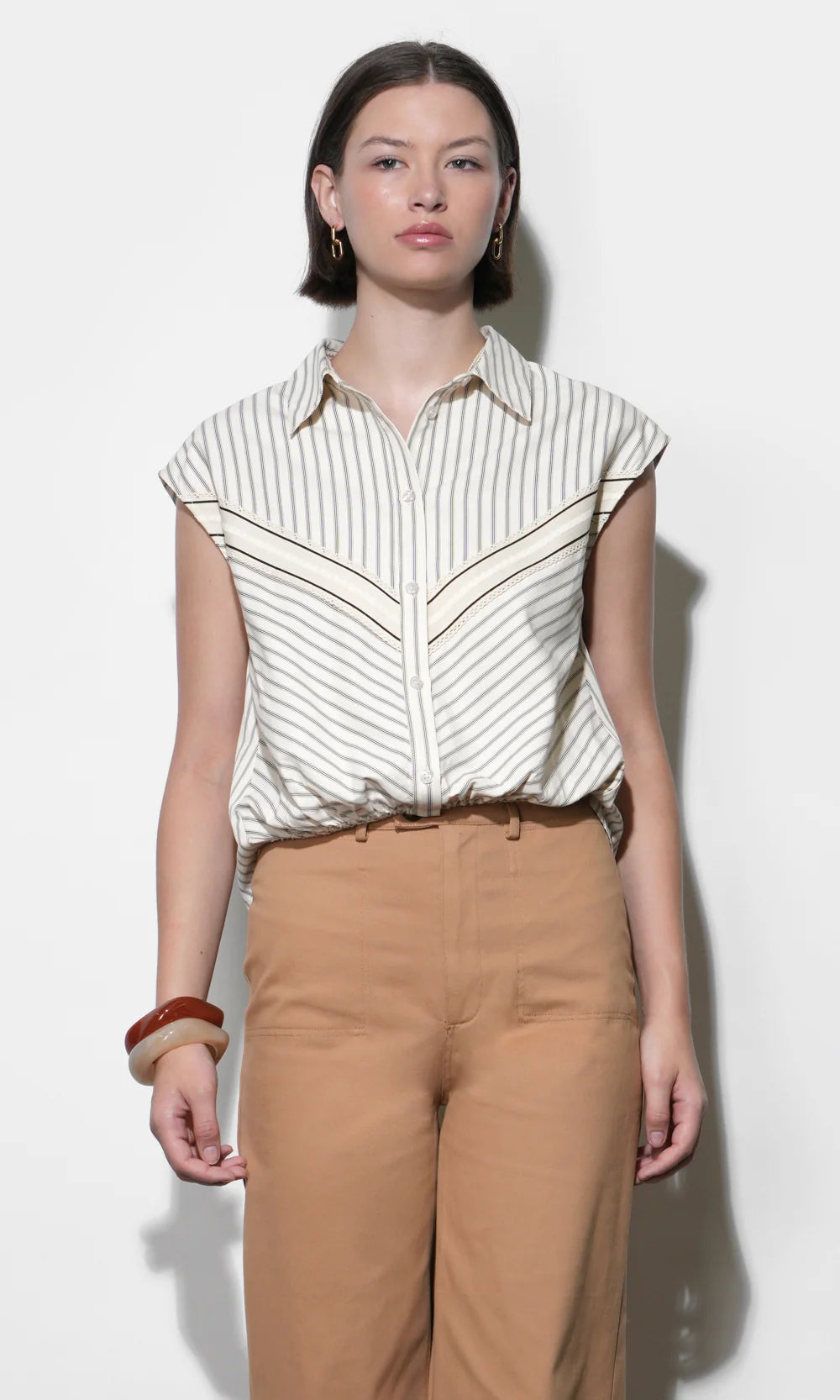Greylin Everly Dolman Stripe Cream Shirt Elastic Hem