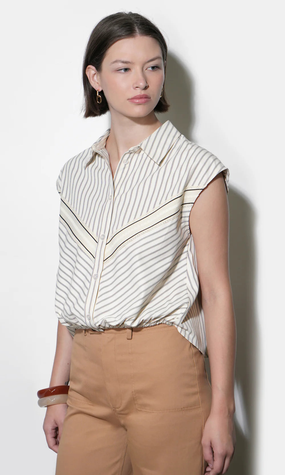 Greylin Everly Dolman Stripe Cream Shirt Elastic Hem