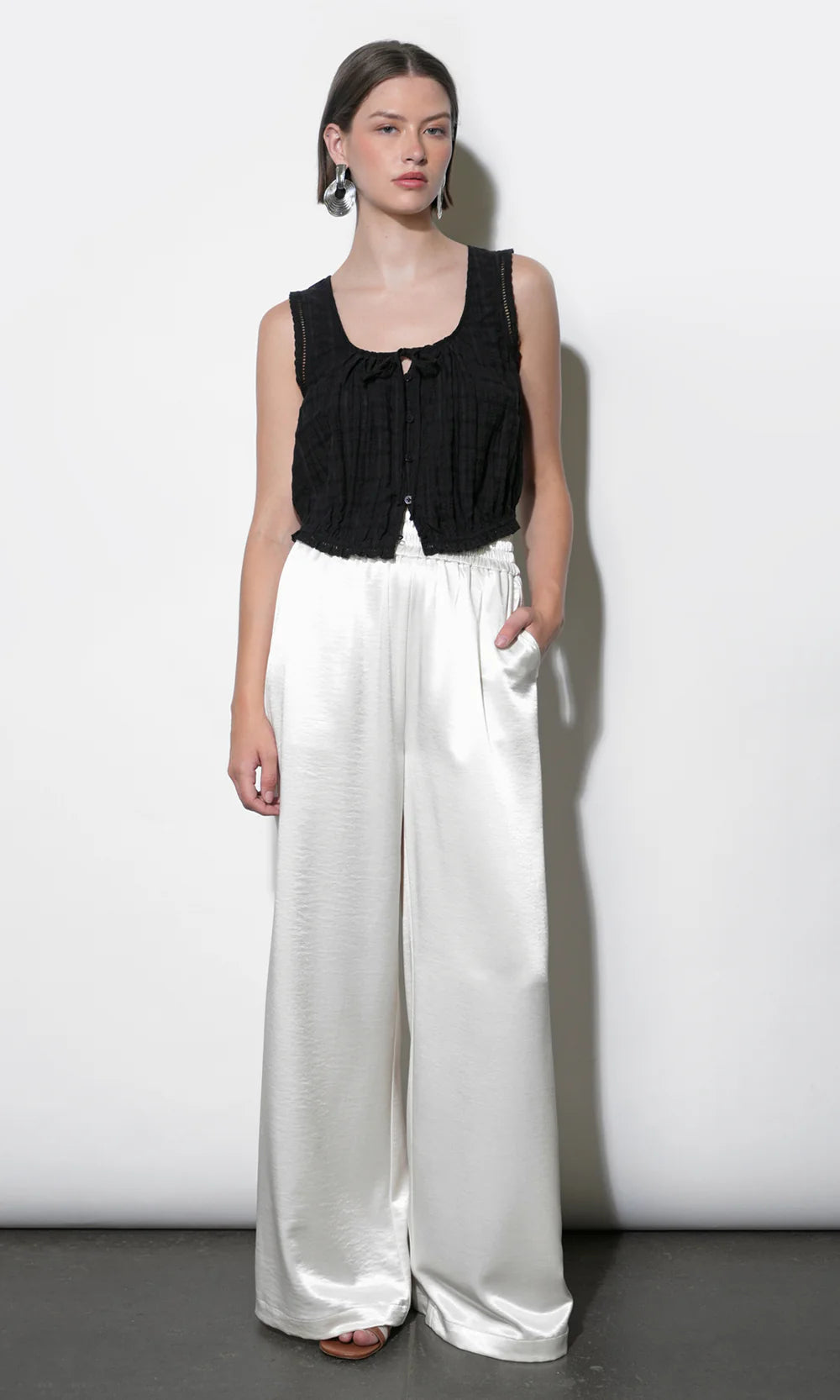 Greylin Cora Easy Ivory Satin Wide Leg Pants
