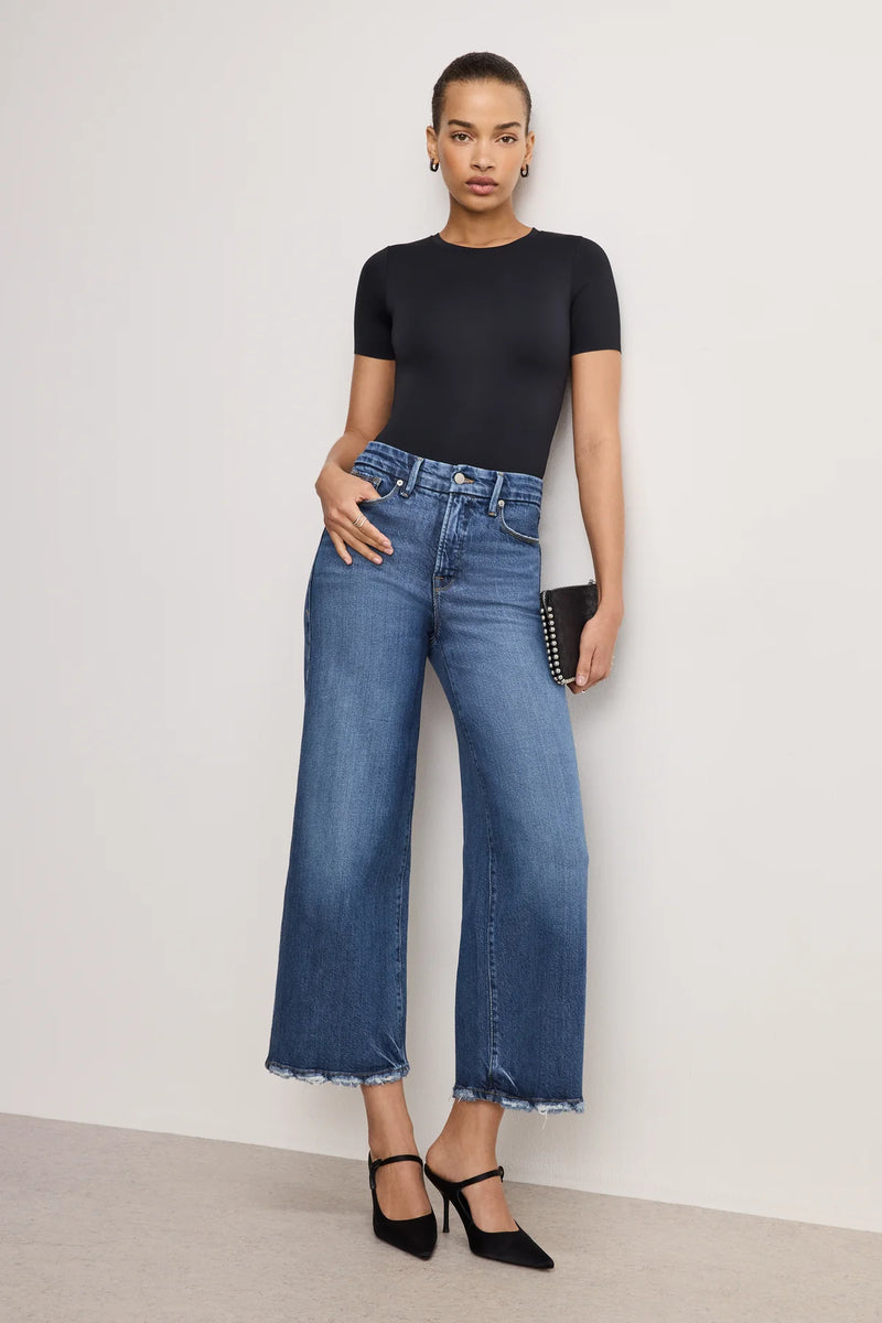 Good American | Soft-Tech Good Waist Cropped Palazzo Jeans Indigo737