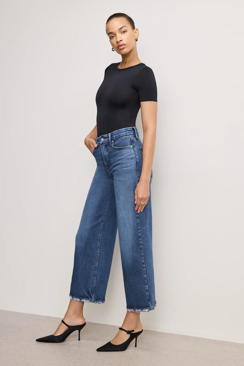 Good American | Soft-Tech Good Waist Cropped Palazzo Jeans Indigo737