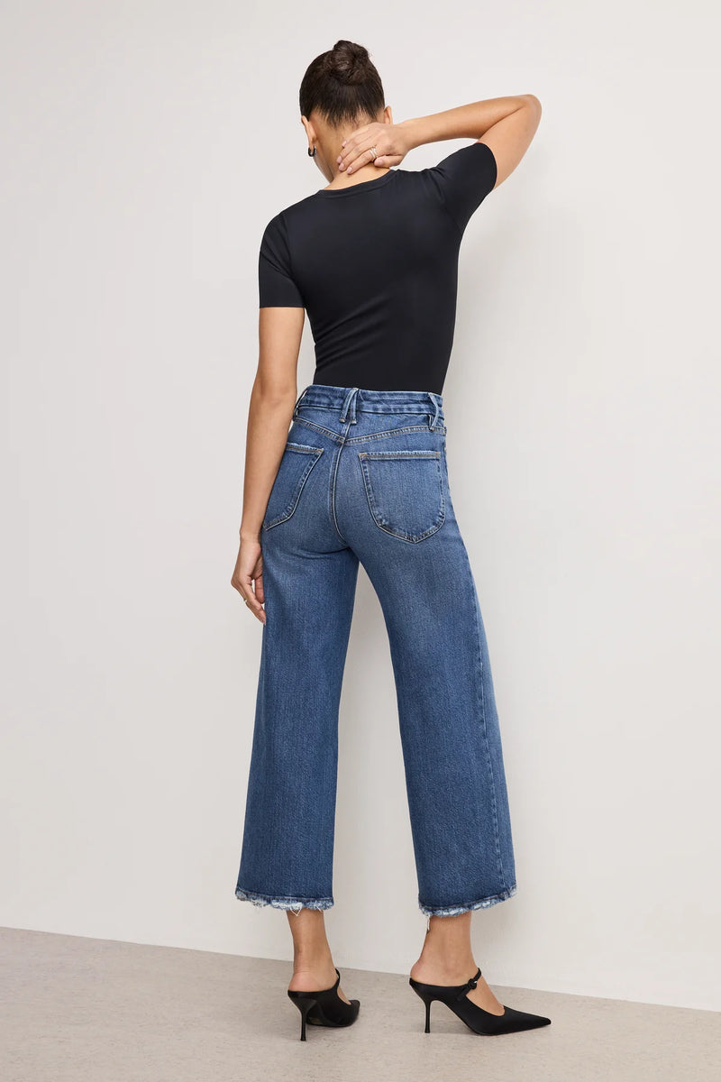 Good American | Soft-Tech Good Waist Cropped Palazzo Jeans Indigo737