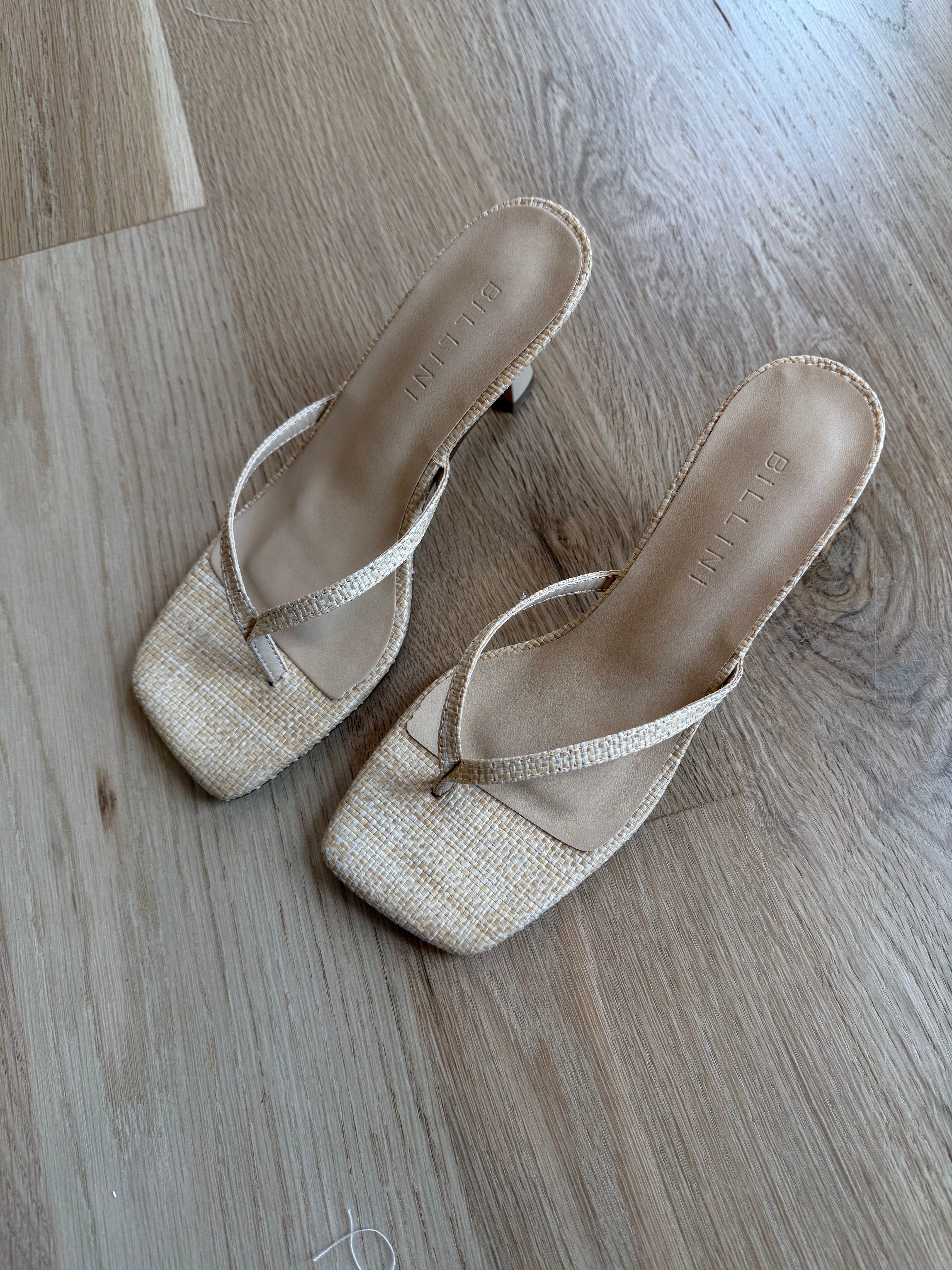 Xami Natural Raffia Heeled Thong Sandal