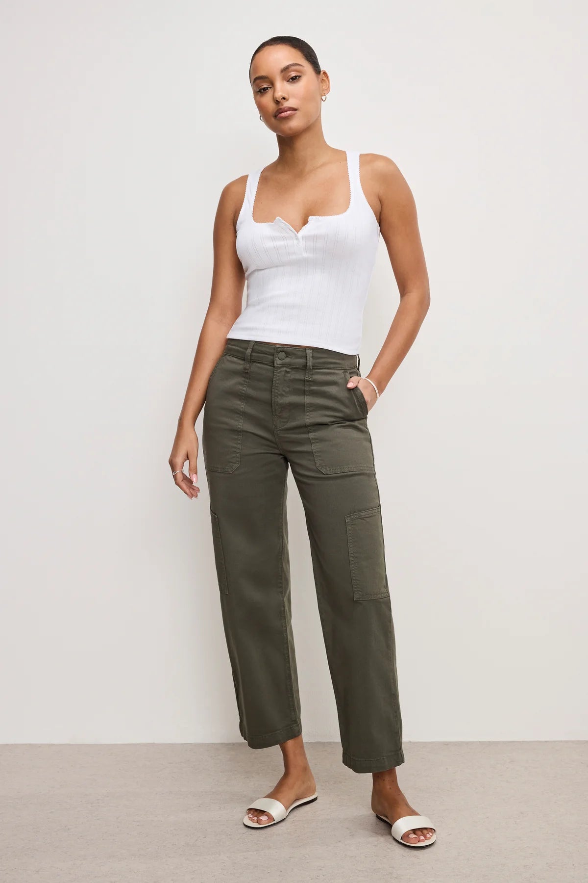 Pointelle Henley Tank Top