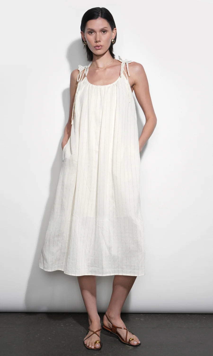 Pauline Ivory Striped Midi Dress