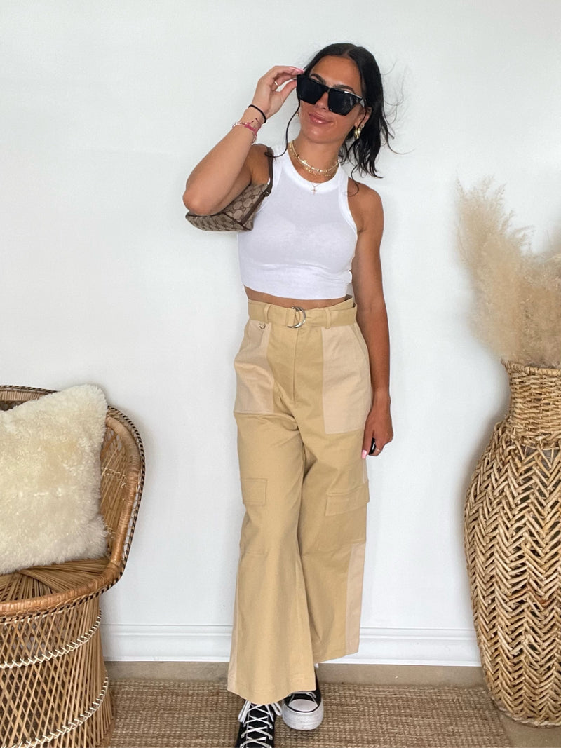 Erina Wide Leg Cargo Pants | Beige