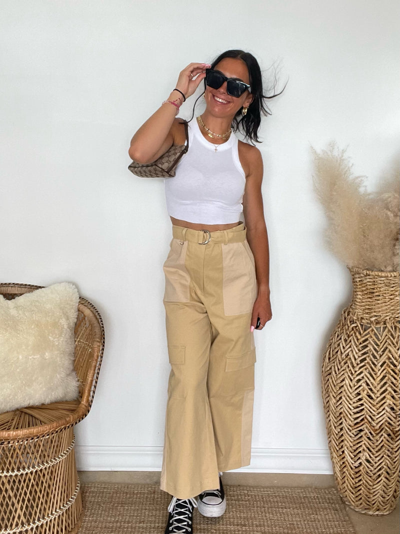 Erina Wide Leg Cargo Pants | Beige