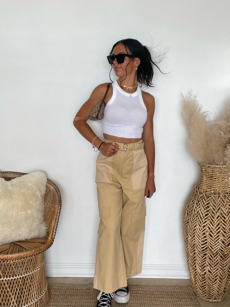 Erina Wide Leg Cargo Pants | Beige