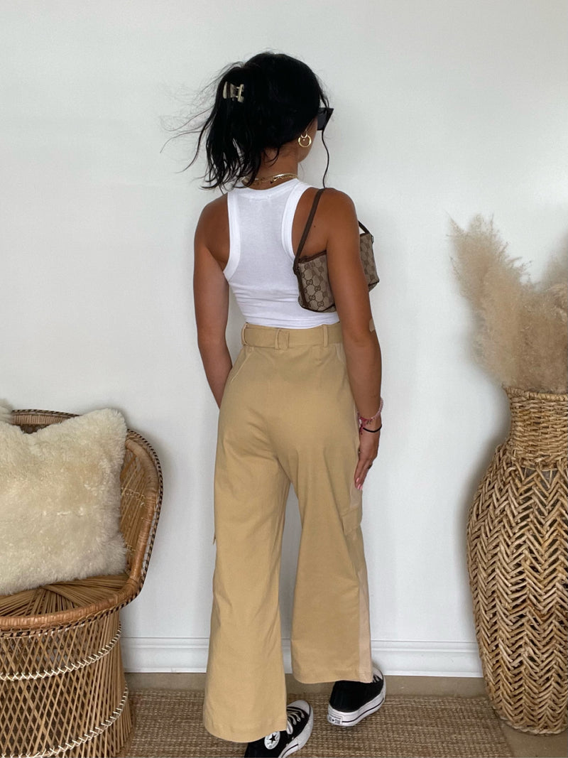 Erina Wide Leg Cargo Pants | Beige