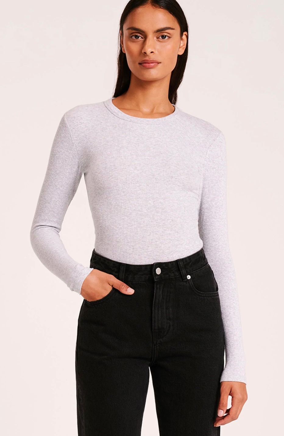 Organic Rib Tee | Grey Marle