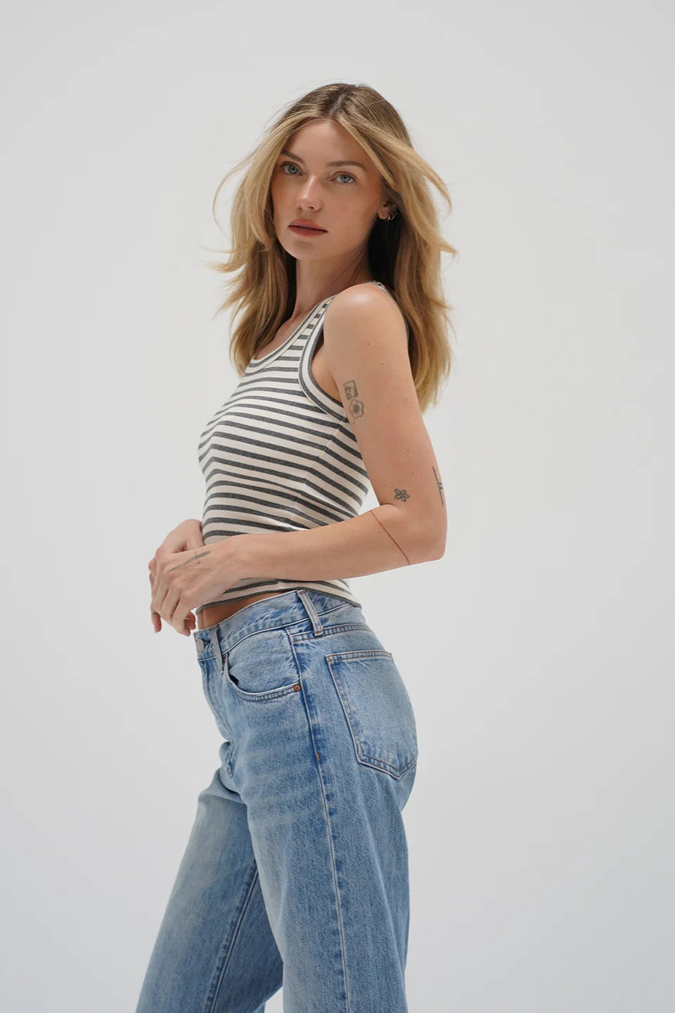 Deniz Gray Striped Tank Top