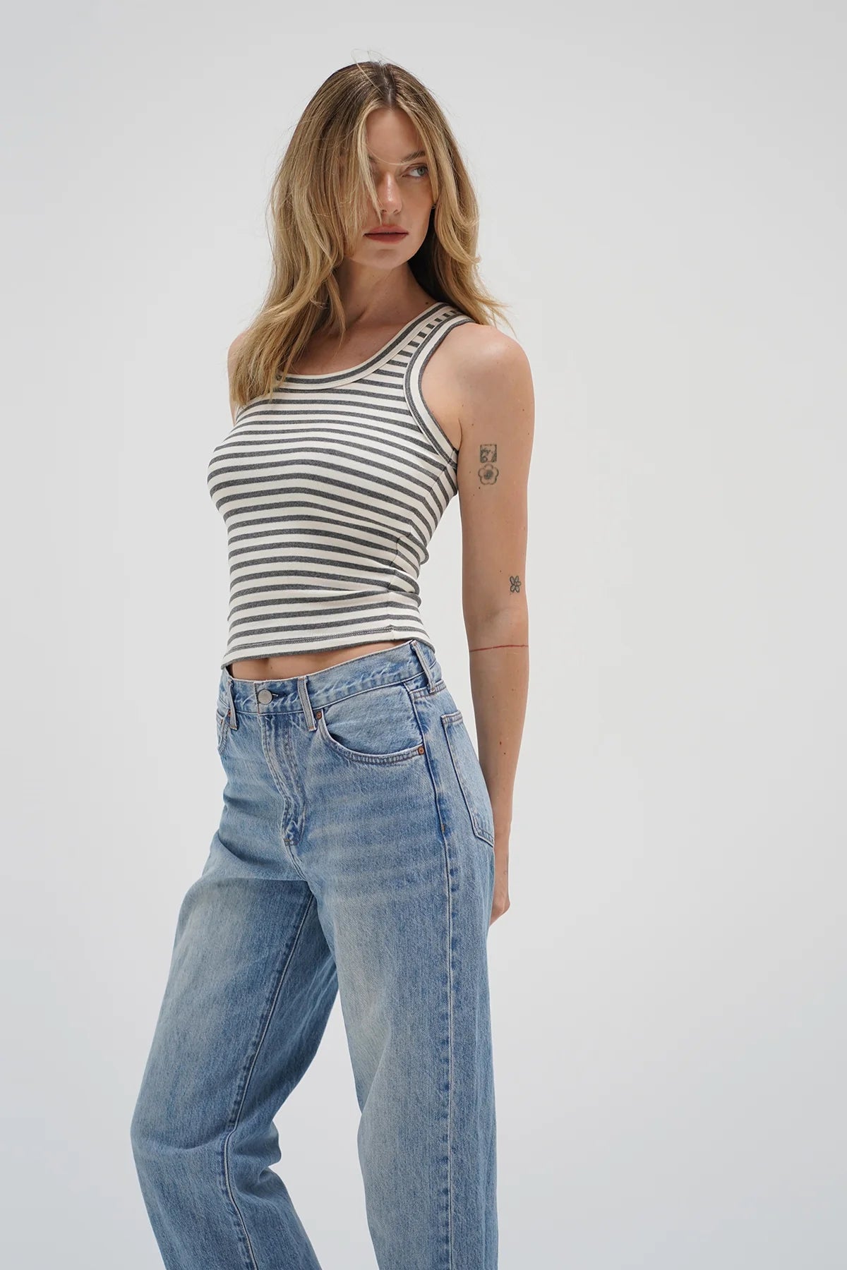 Deniz Gray Striped Tank Top