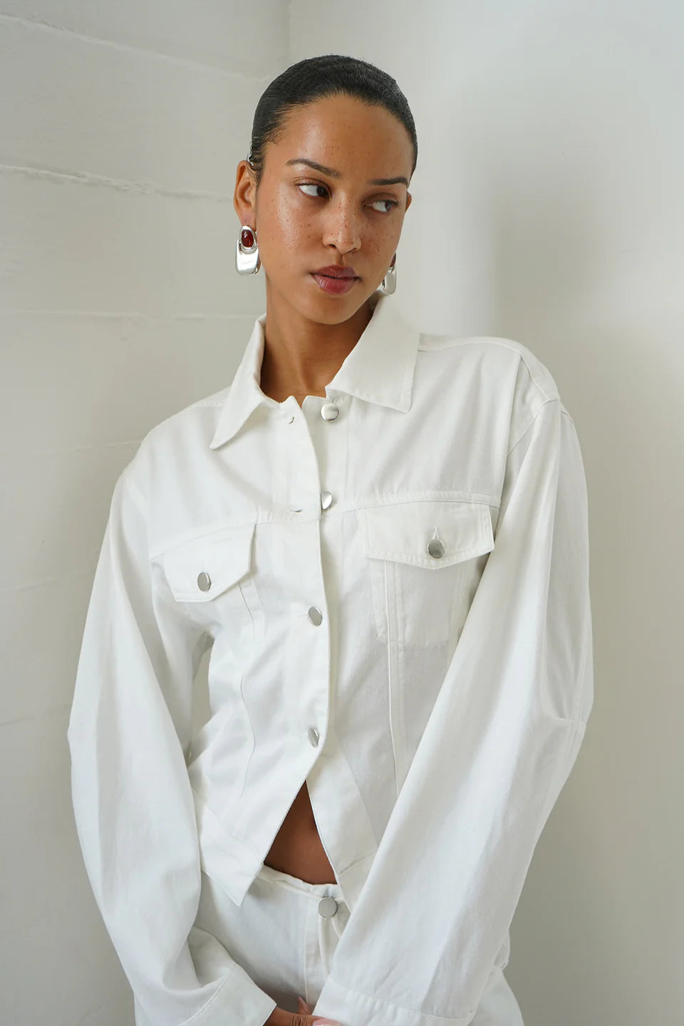 LNA Clothing Edie Soft White Denim Jacket