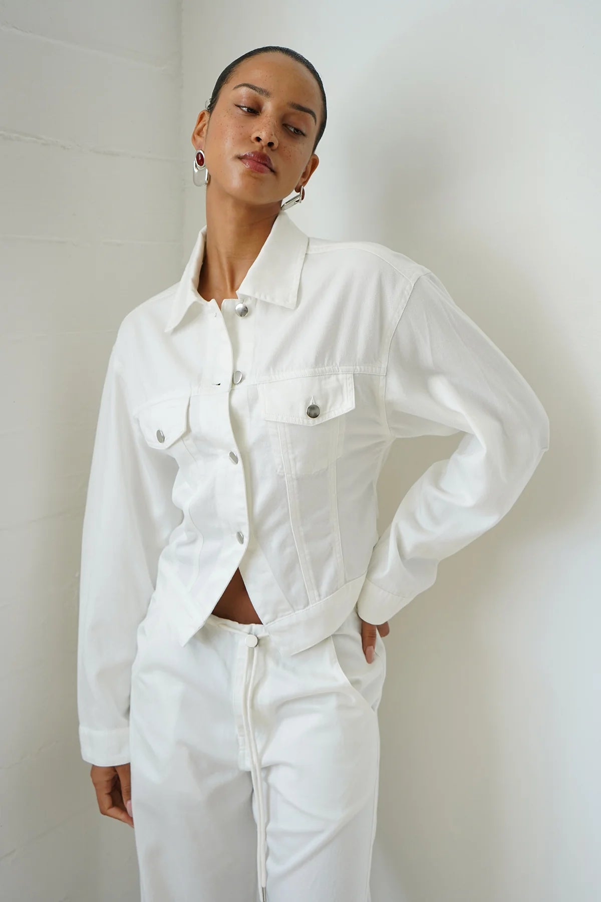 LNA Clothing Edie Soft White Denim Jacket