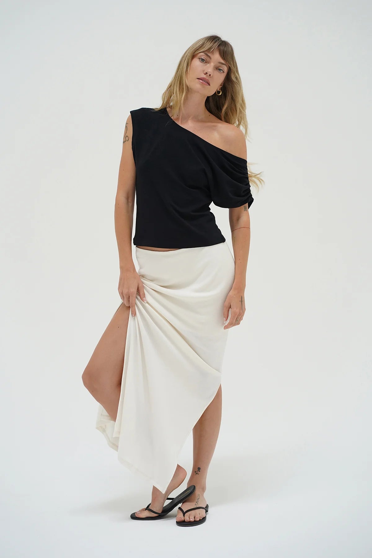 LNA | Steph Ribbed Skirt | Whisper White