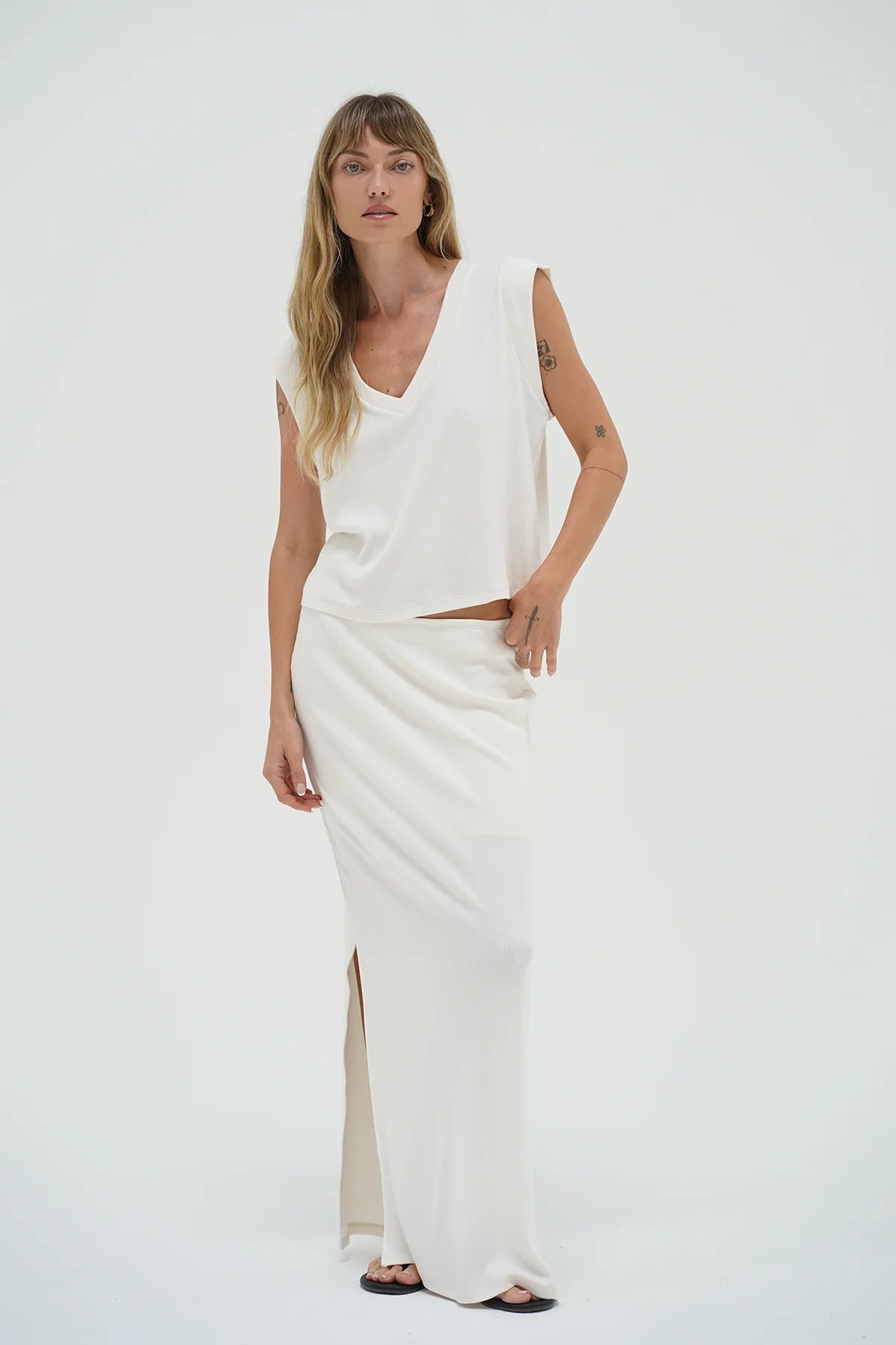 Steph Ribbed Skirt | Whisper White
