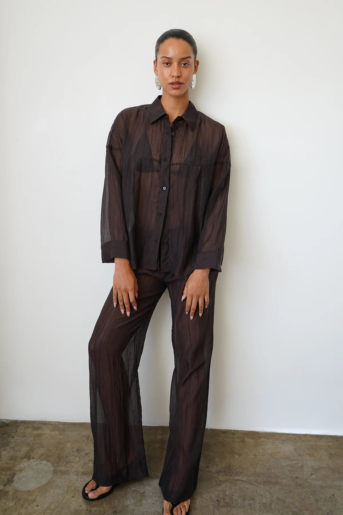 LNA Velma Sheer Pant Chocolate Black