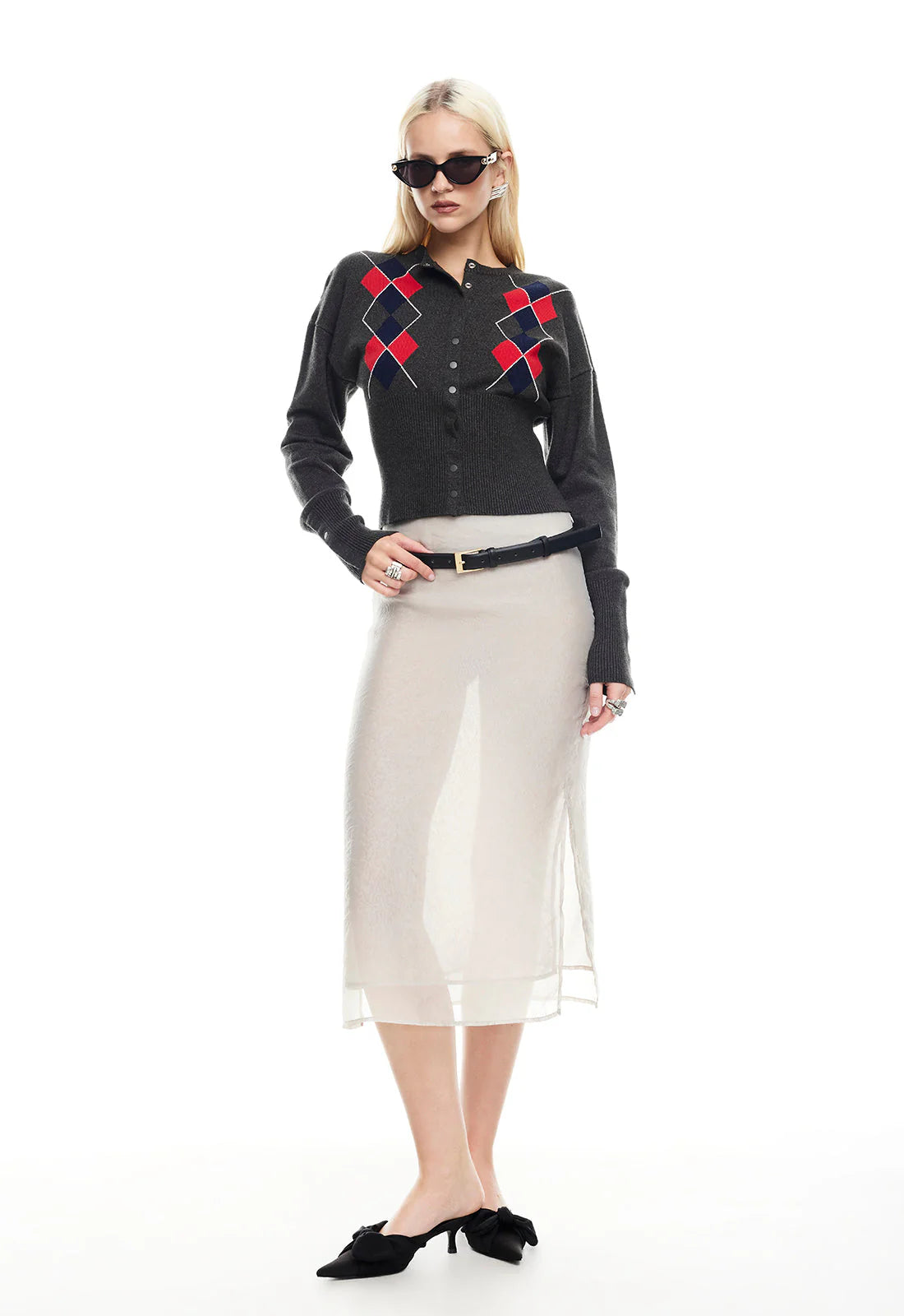 Head In The Clouds Cardigan Grey Argyle