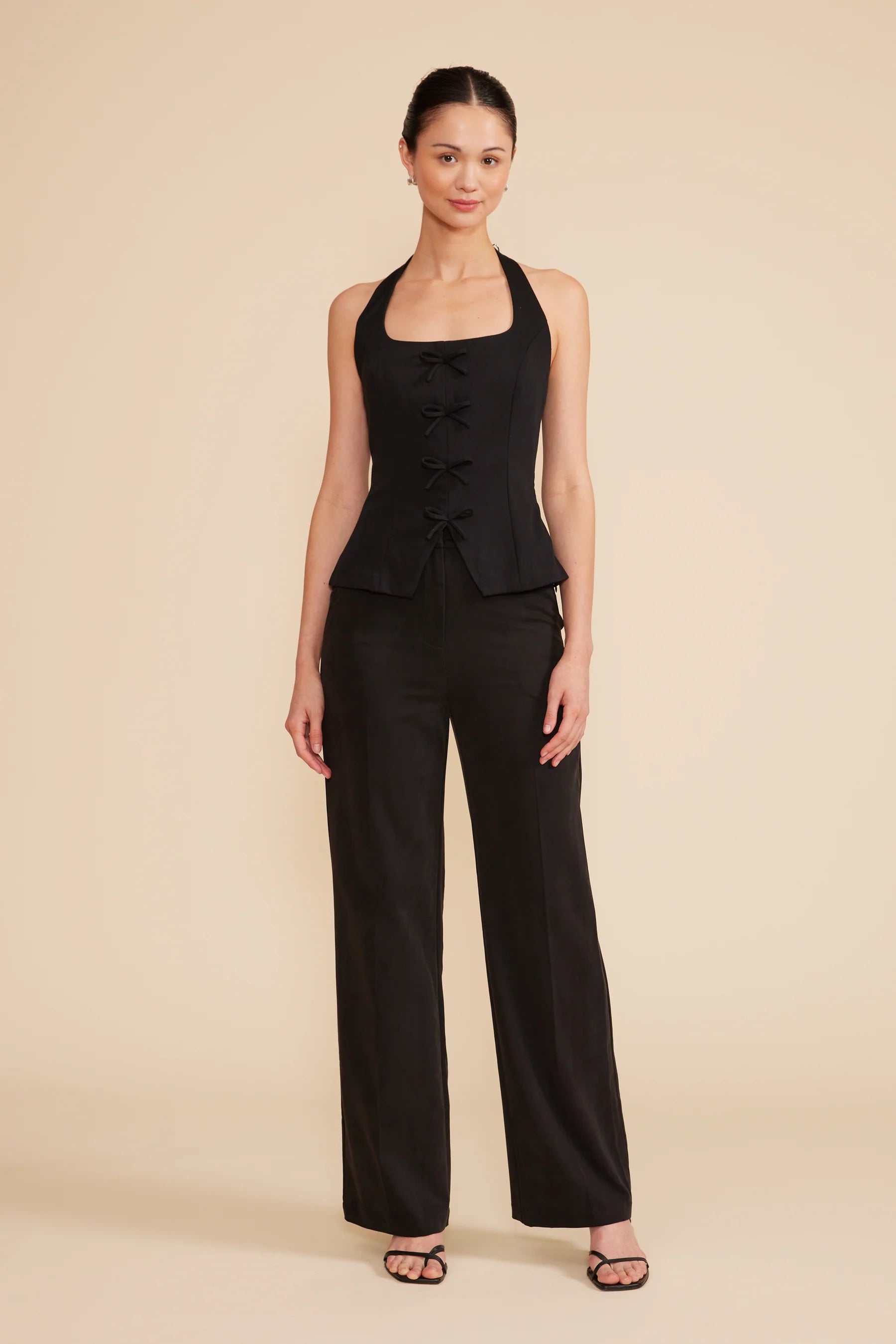 Clementine Bow Halter Top | Black