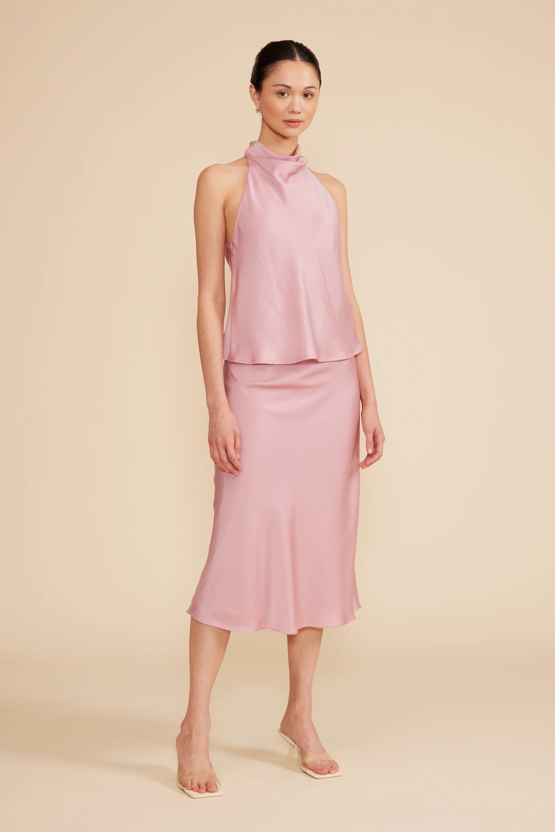 Bowie Cowl Neck Top | Rose Pink