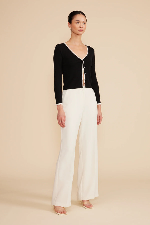 Roshe Ruffle Cardigan | Black & White