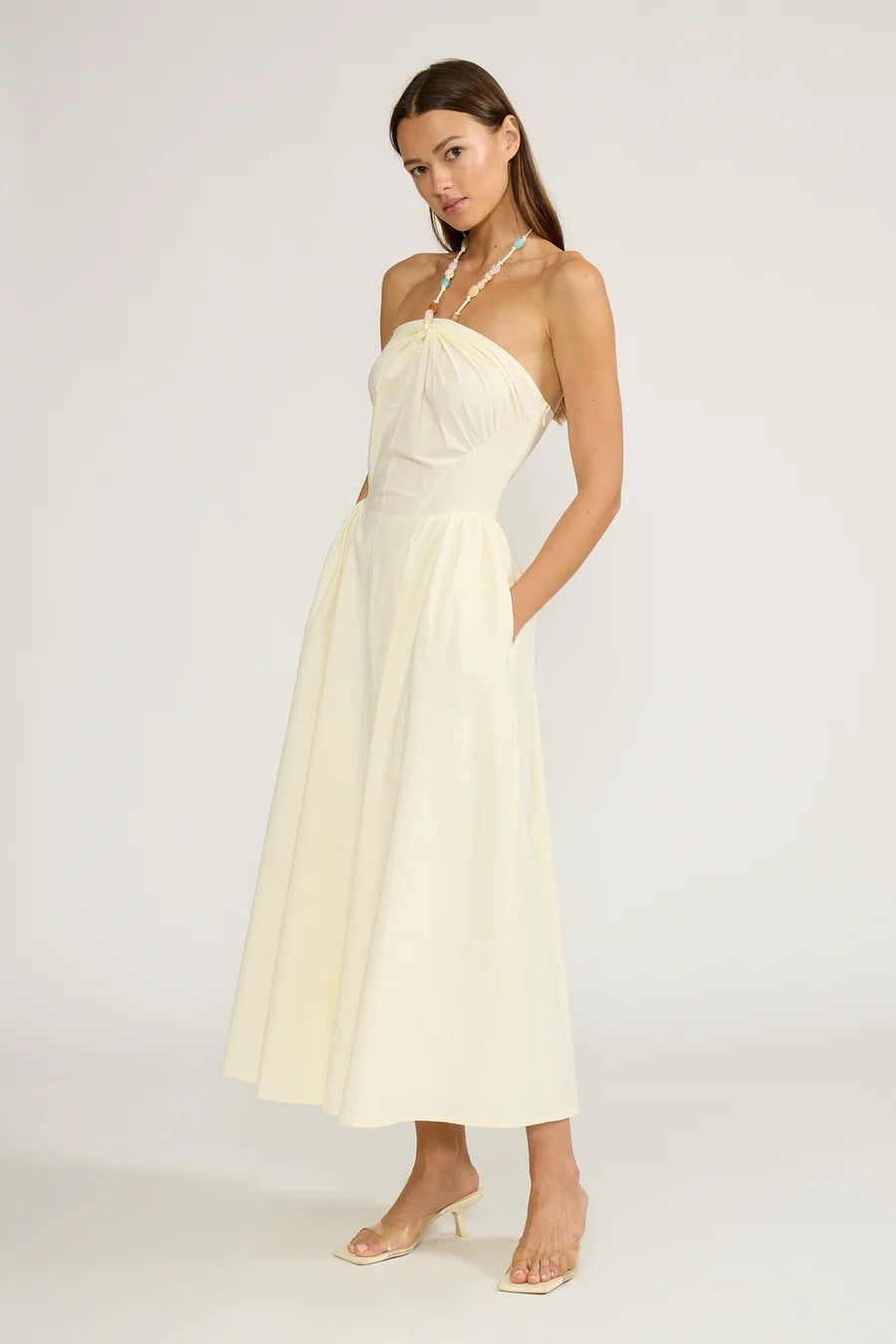 Hillary Yellow Beaded Halter Dress