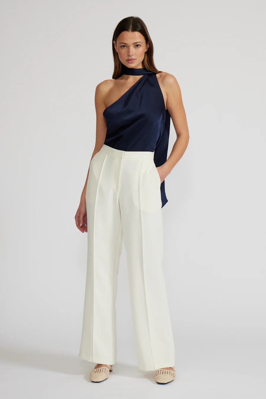 Susan Tie Neck Top Navy