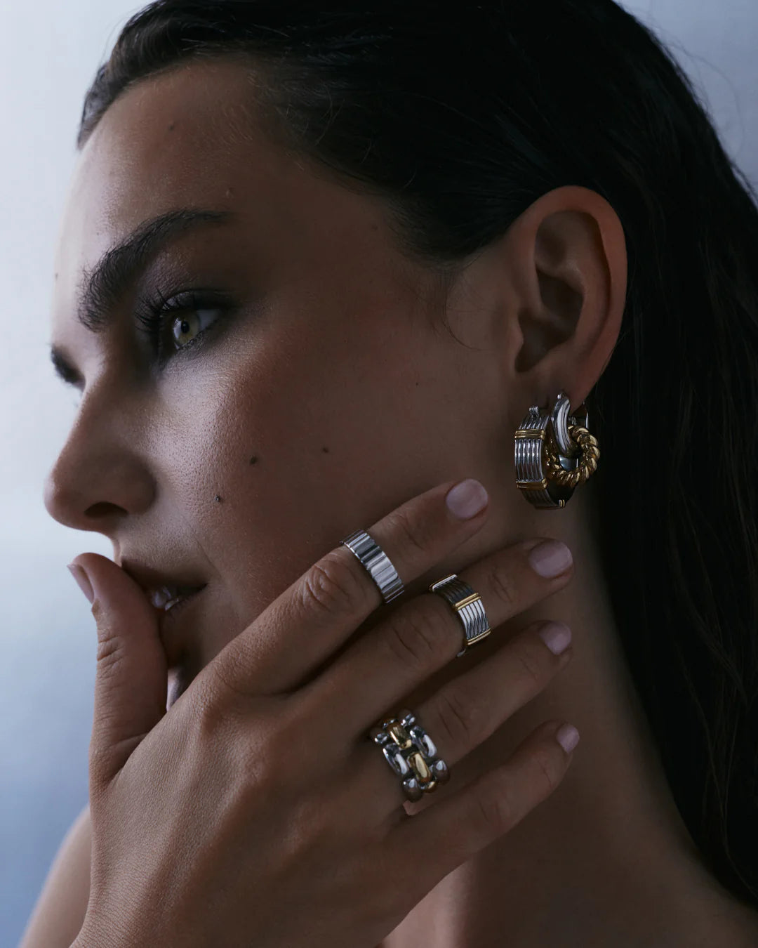 LUV AJ Two-Tone Rope Interlock Hoop Earrings