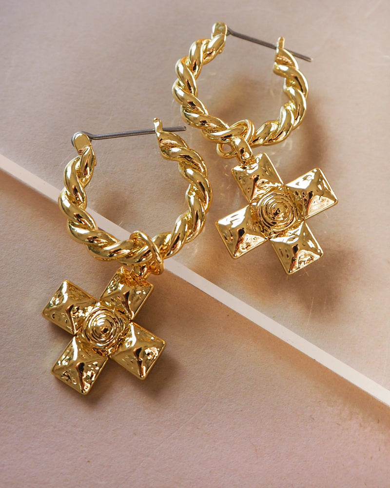 LUV AJ | Molten Cross Twisted Hoop Earrings