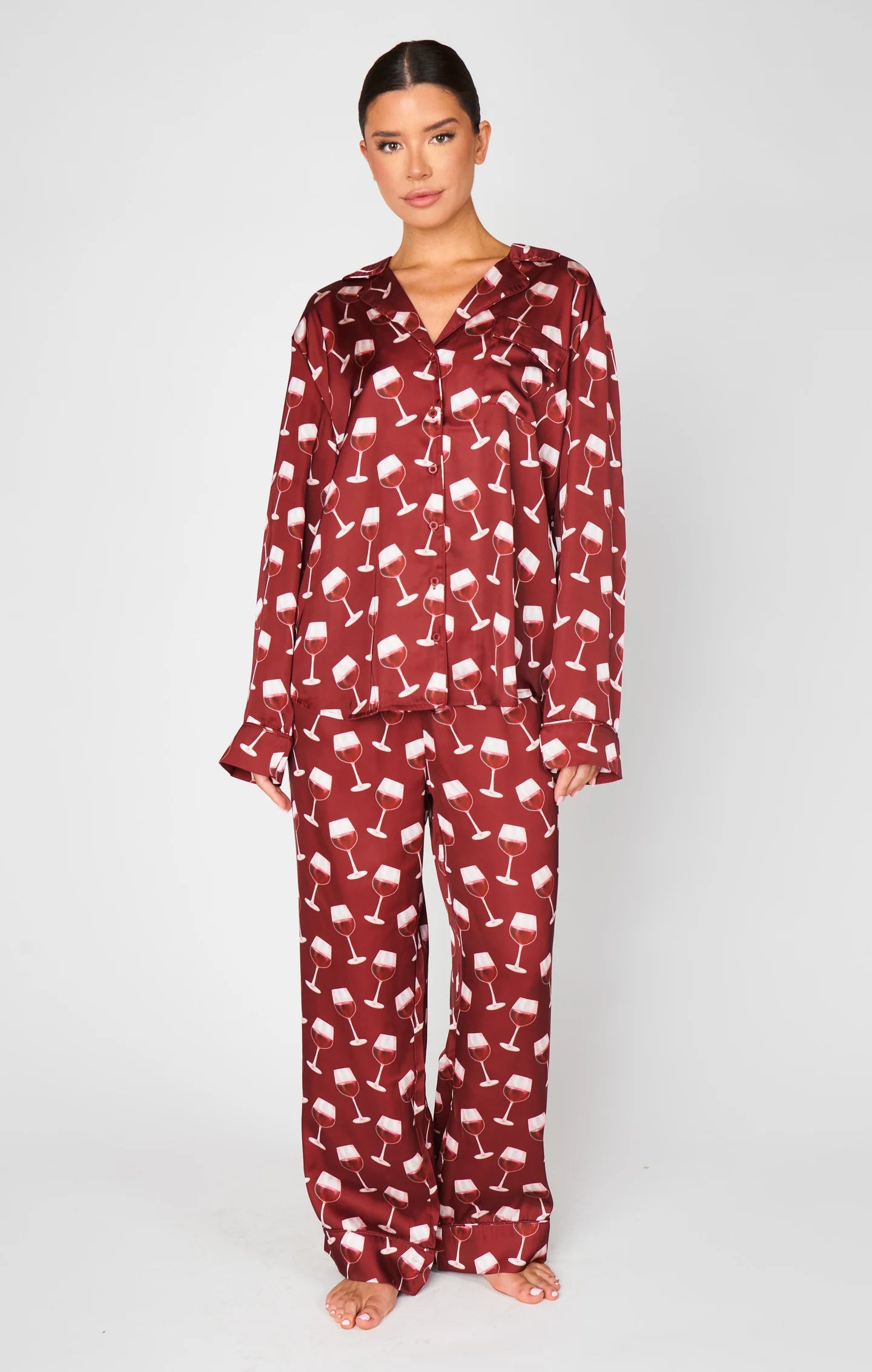 Classic Pj Set Red Wine Silky