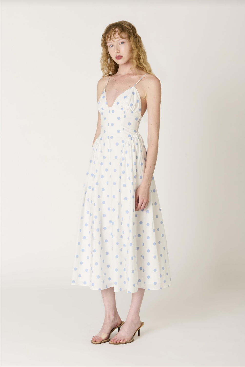 NIA Sydney Polka Dot Sky Midi Dress
