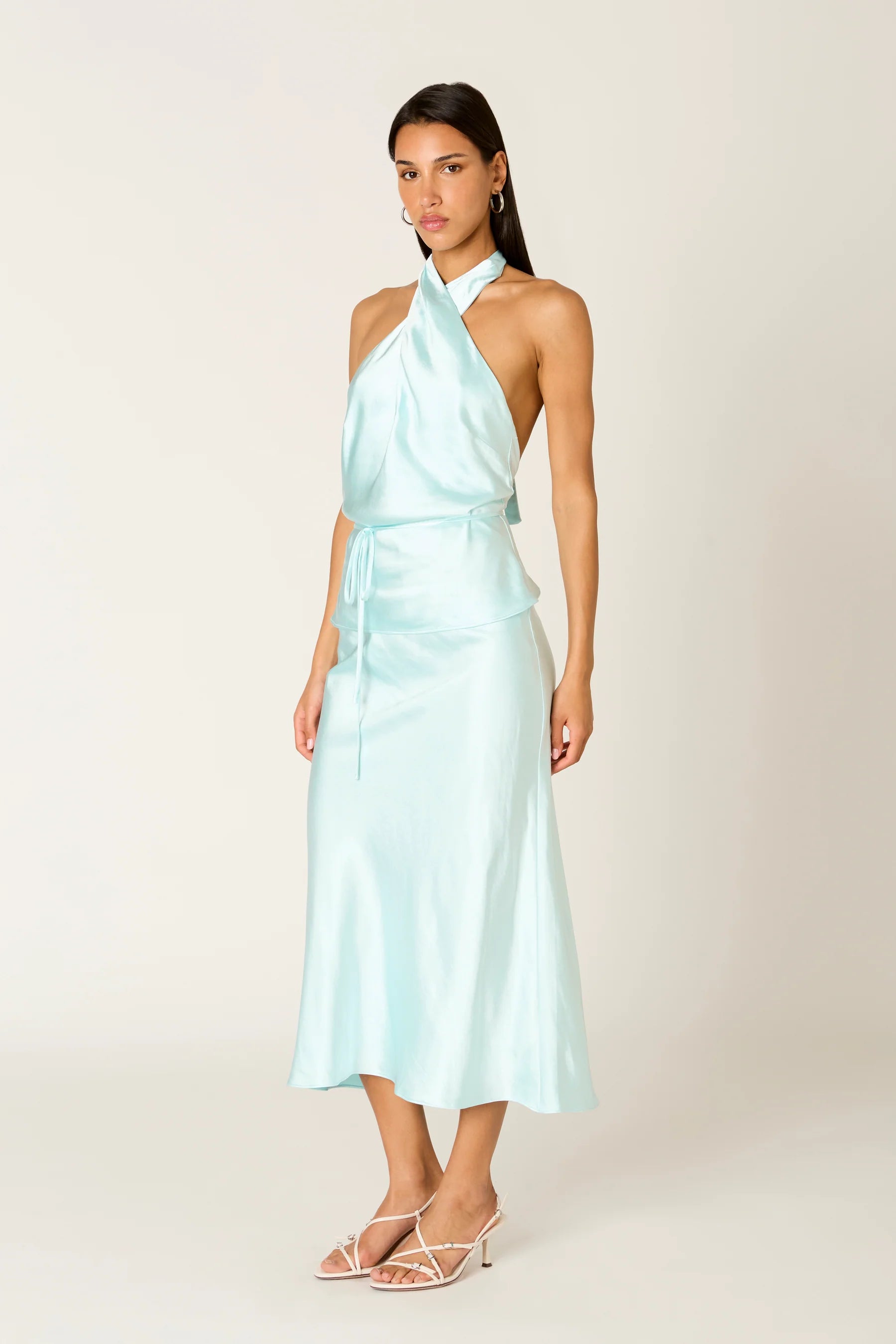 NIA Sofia Aqua Satin Halter Top