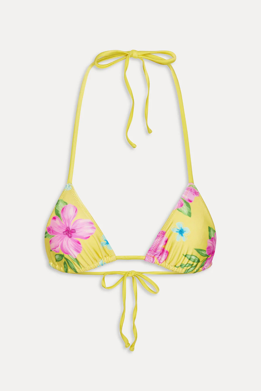 Frankies Bikinis Nick Satin Beaded Bikini Top Hibiscus Lemonade