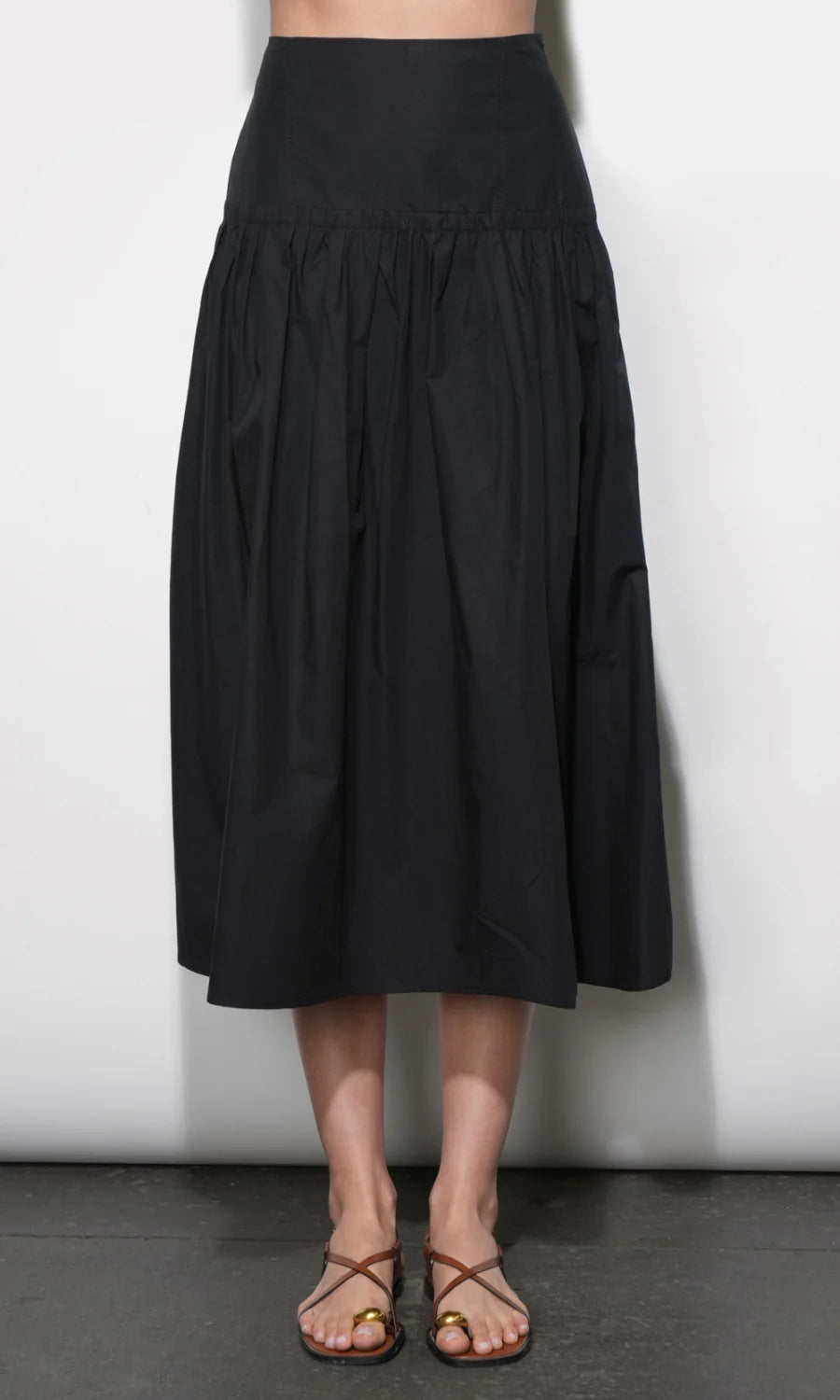 Oren Poplin Black Midi Skirt