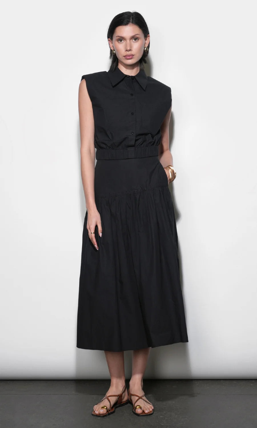 Oren Poplin Black Midi Skirt