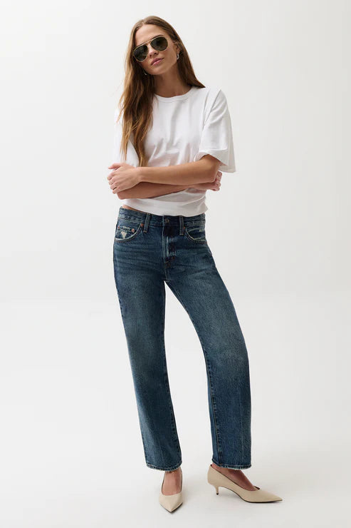 Pistola Lexi Mid Rise Bowed Straight Jeans Artisan
