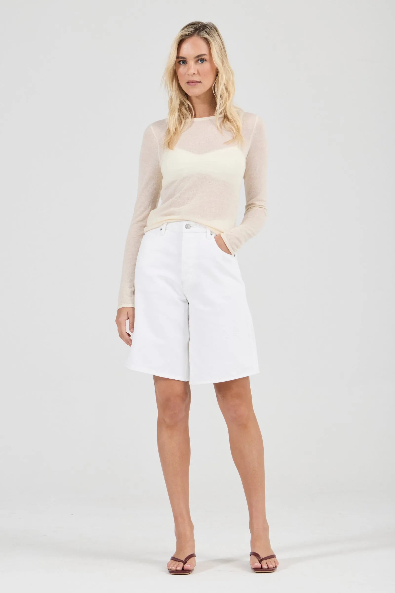 Rolla's Charlotte White Denim Culotte Shorts