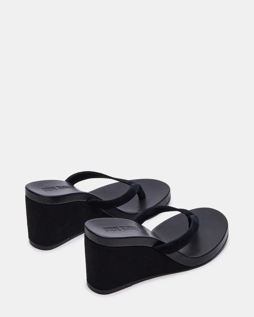 Steve Madden Playing Black Suede Thong Wedge Sandal