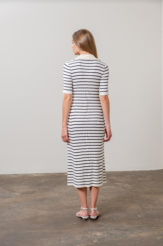 Evalynn Collar Striped Midi Dress