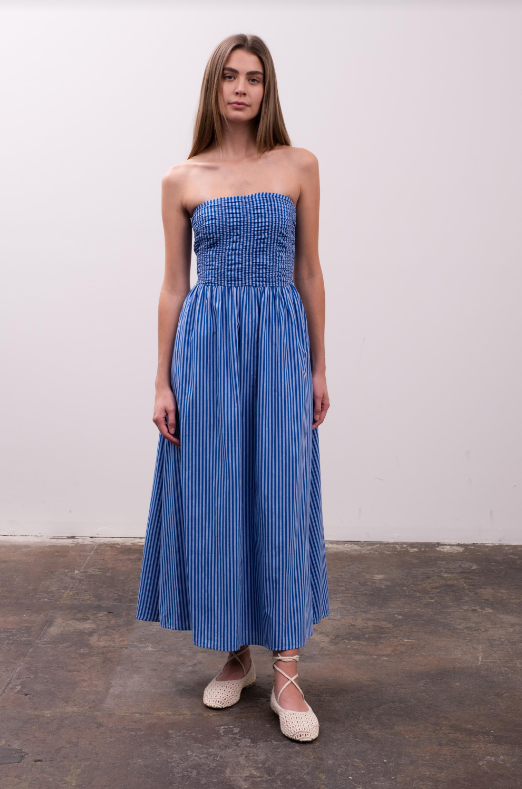 Millie Strapless Midi Dress | Blue