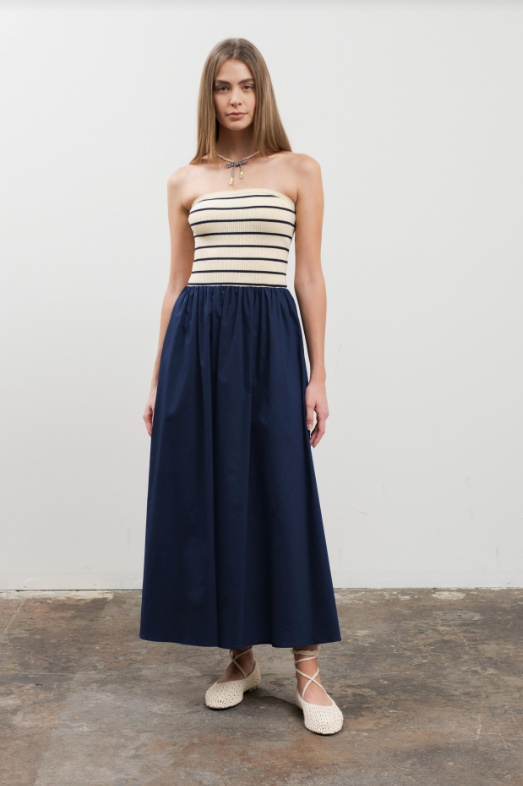 Ava Striped Midi Sweater Dress | Navy