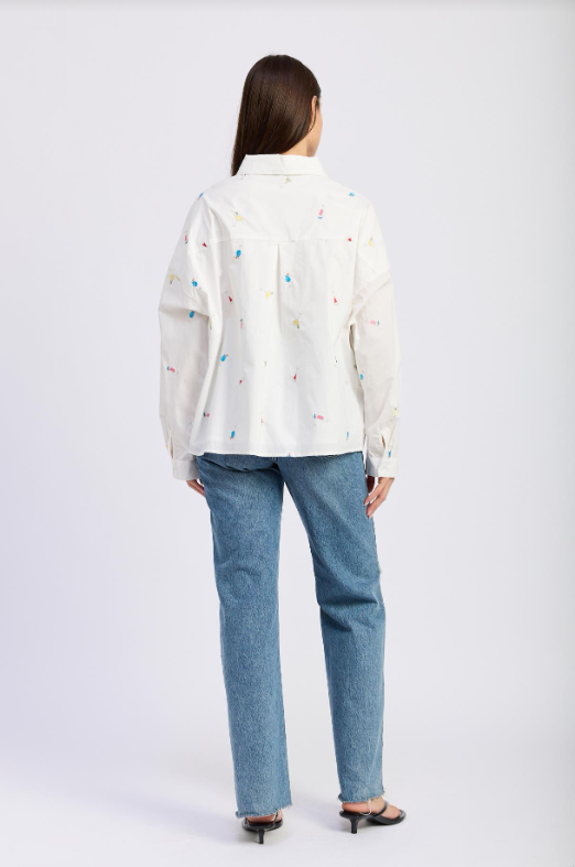 Nellie Button Shirt | White Pink