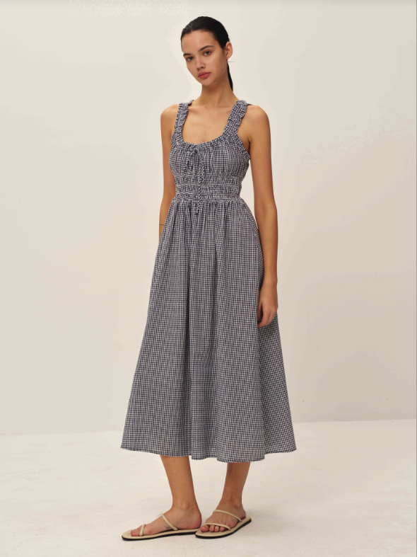 Elodie | Cherlee Midi Dress | Navy Gingham