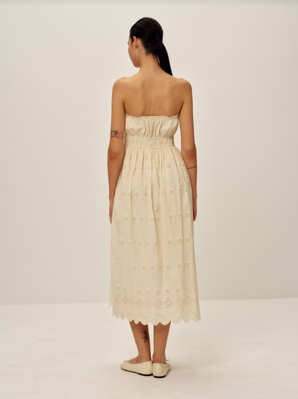 Elodie | Bea Eyelet Off The Shoulder Dress | Ecru