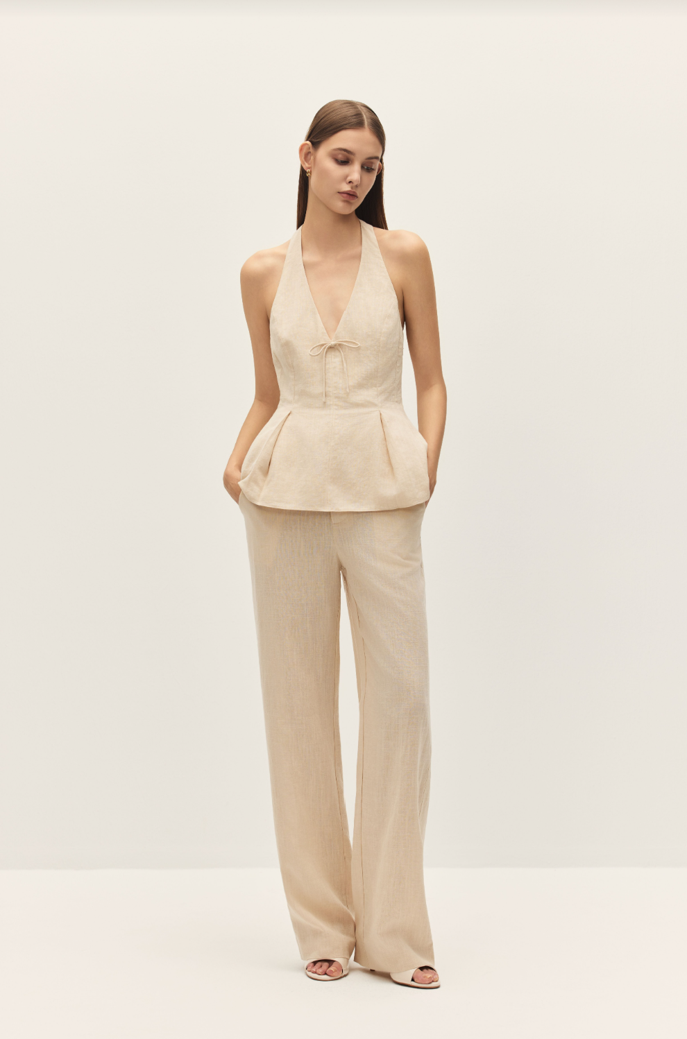 Elodie Carina Beige Linen Pants