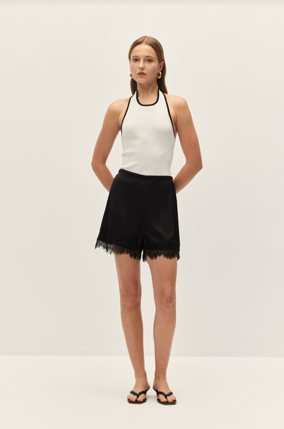 Elodie Kaia Black Lace Satin Shorts