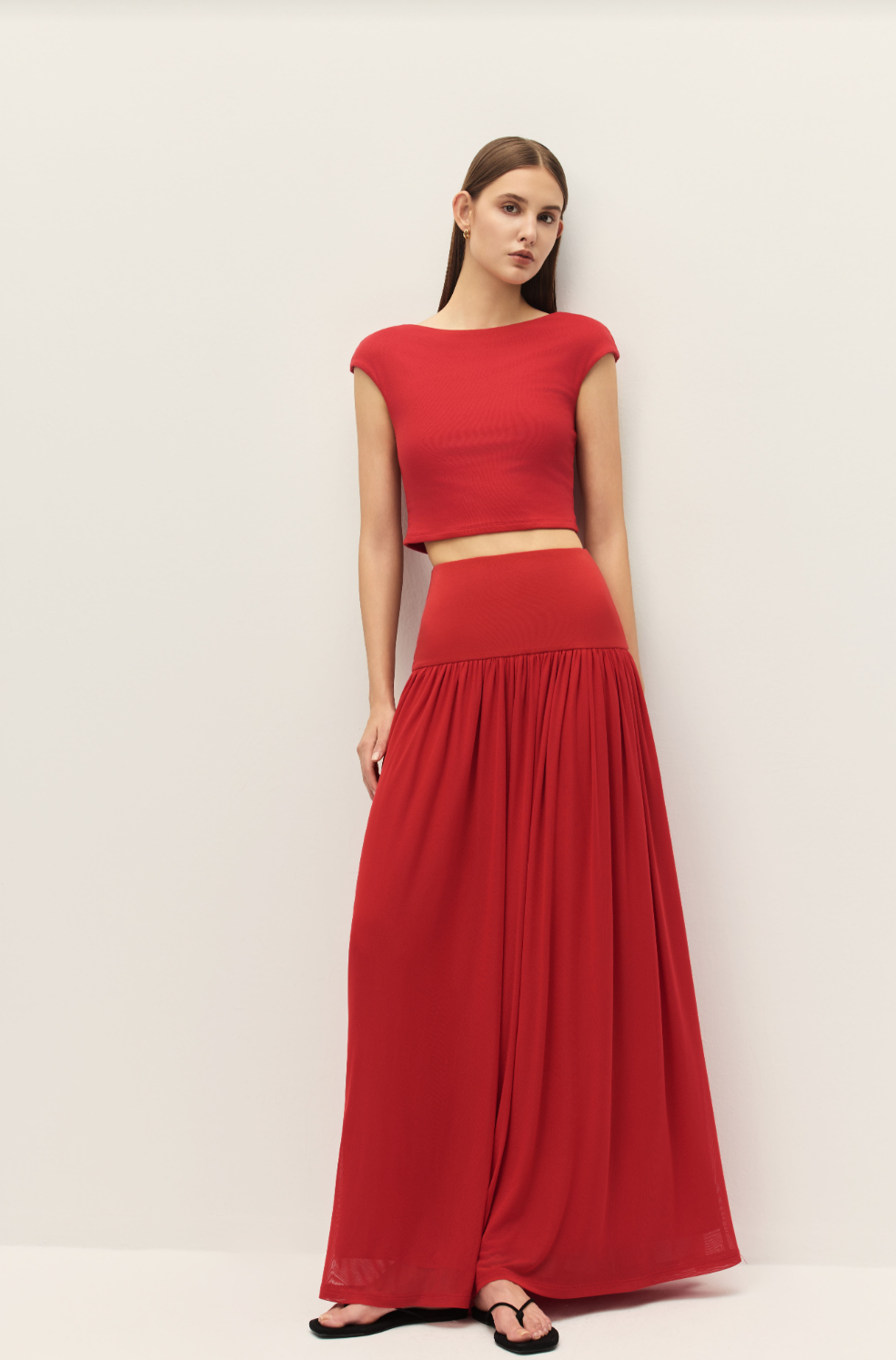 Elodie Darya Coral Red Knit Crop Top