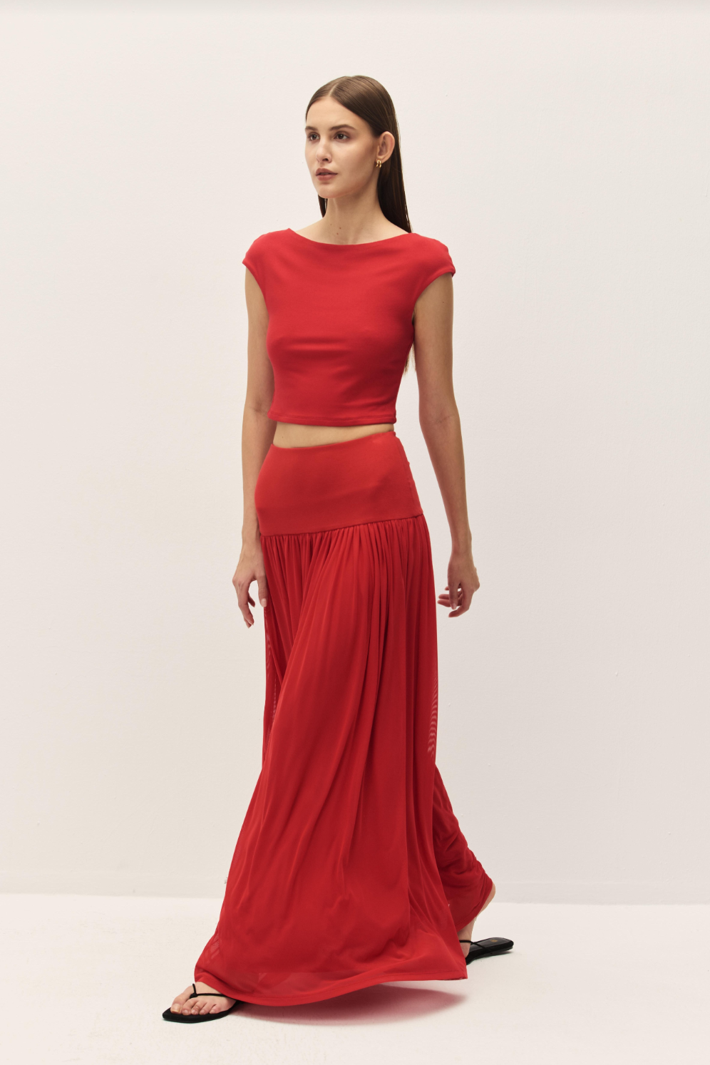Elodie Darya Coral Red Knit Maxi Skirt